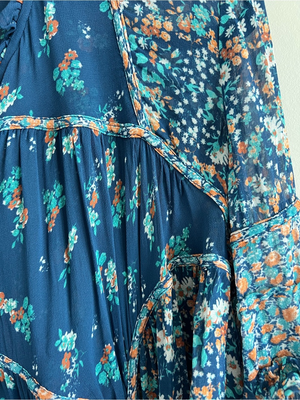 By Anthropologie teal mixed floral print sheer cropped babydoll top size small - Picture 6 of 9